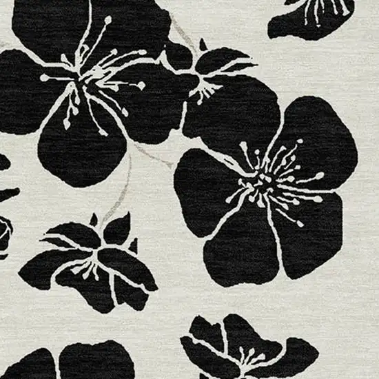 Ivory And Black Floral Washable Indoor Outdoor Area Rug Photo 6