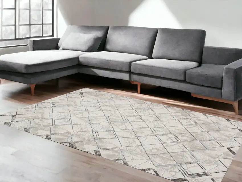 Ivory And Black Geometric Area Rug Photo 1