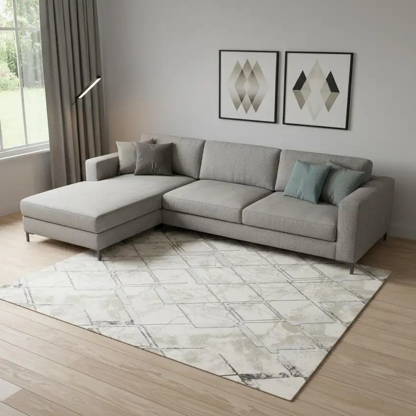 Ivory And Black Geometric Area Rug Photo 1