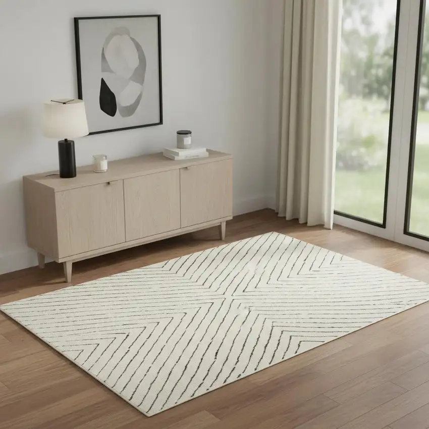 Ivory And Black Geometric Area Rug Photo 1