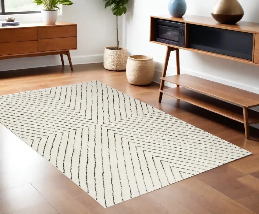 Ivory And Black Geometric Area Rug Photo 1
