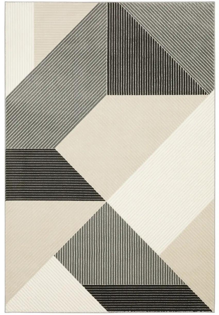 Ivory And Black Geometric Area Rug Photo 5