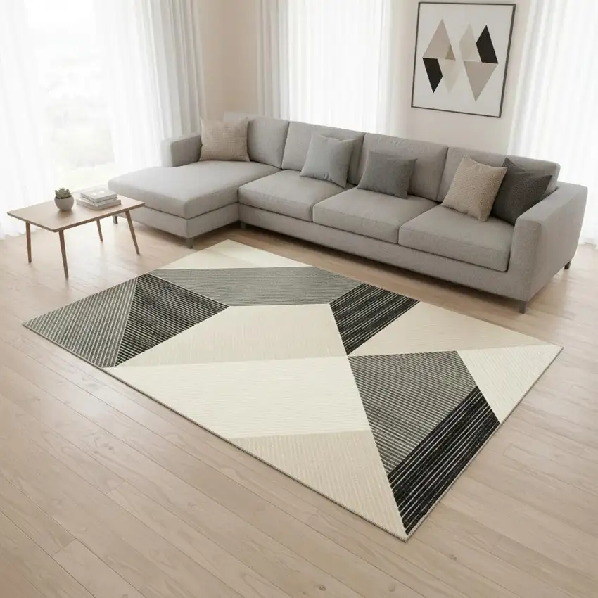 Ivory And Black Geometric Area Rug Photo 1