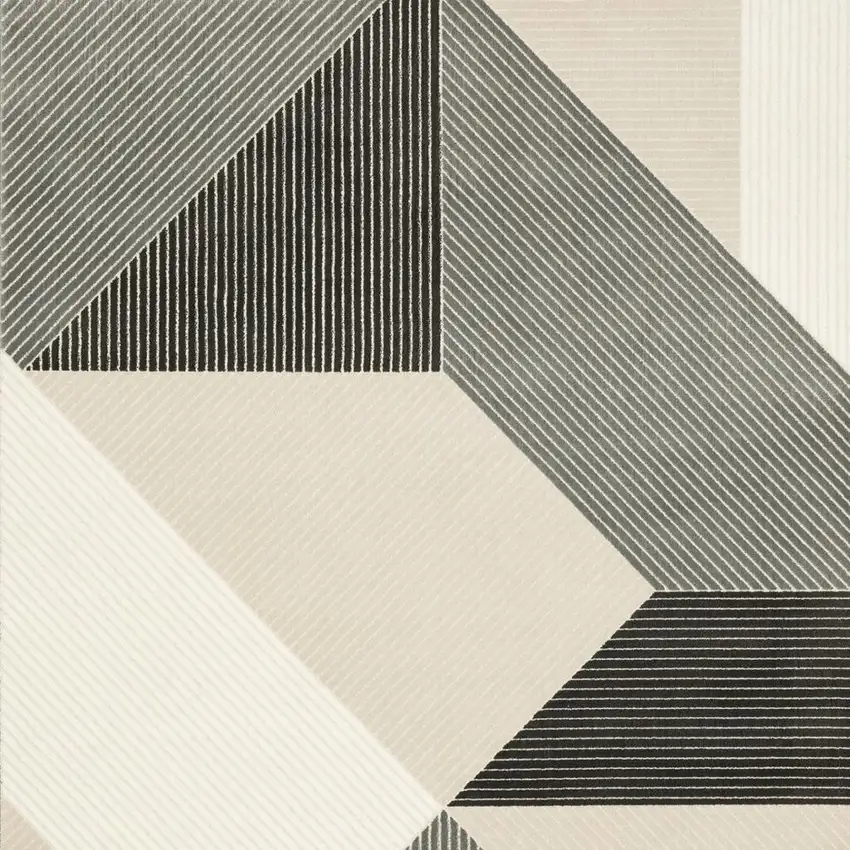 Ivory And Black Geometric Area Rug Photo 6
