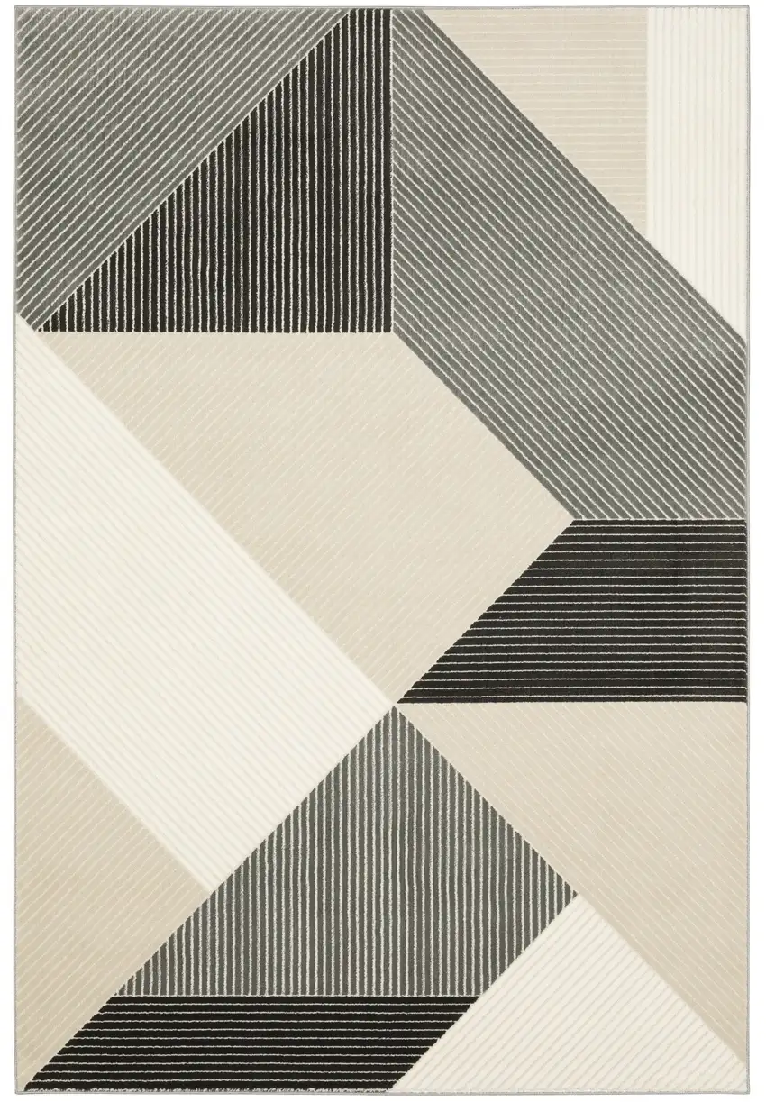 Ivory And Black Geometric Area Rug Photo 2