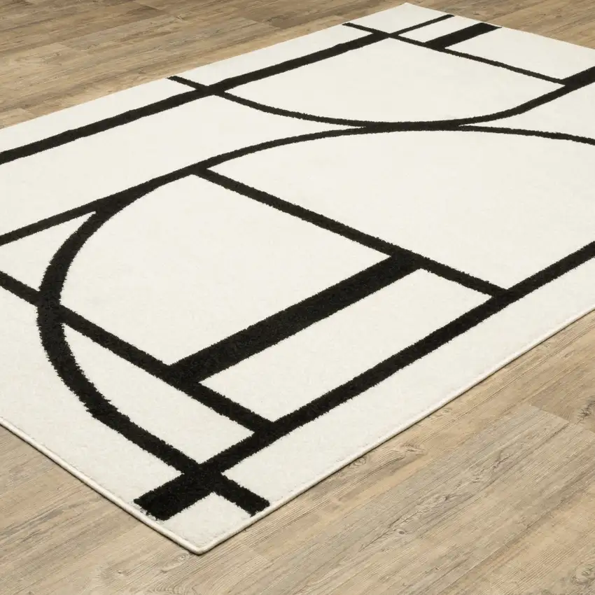 Ivory And Black Geometric Area Rug Photo 7