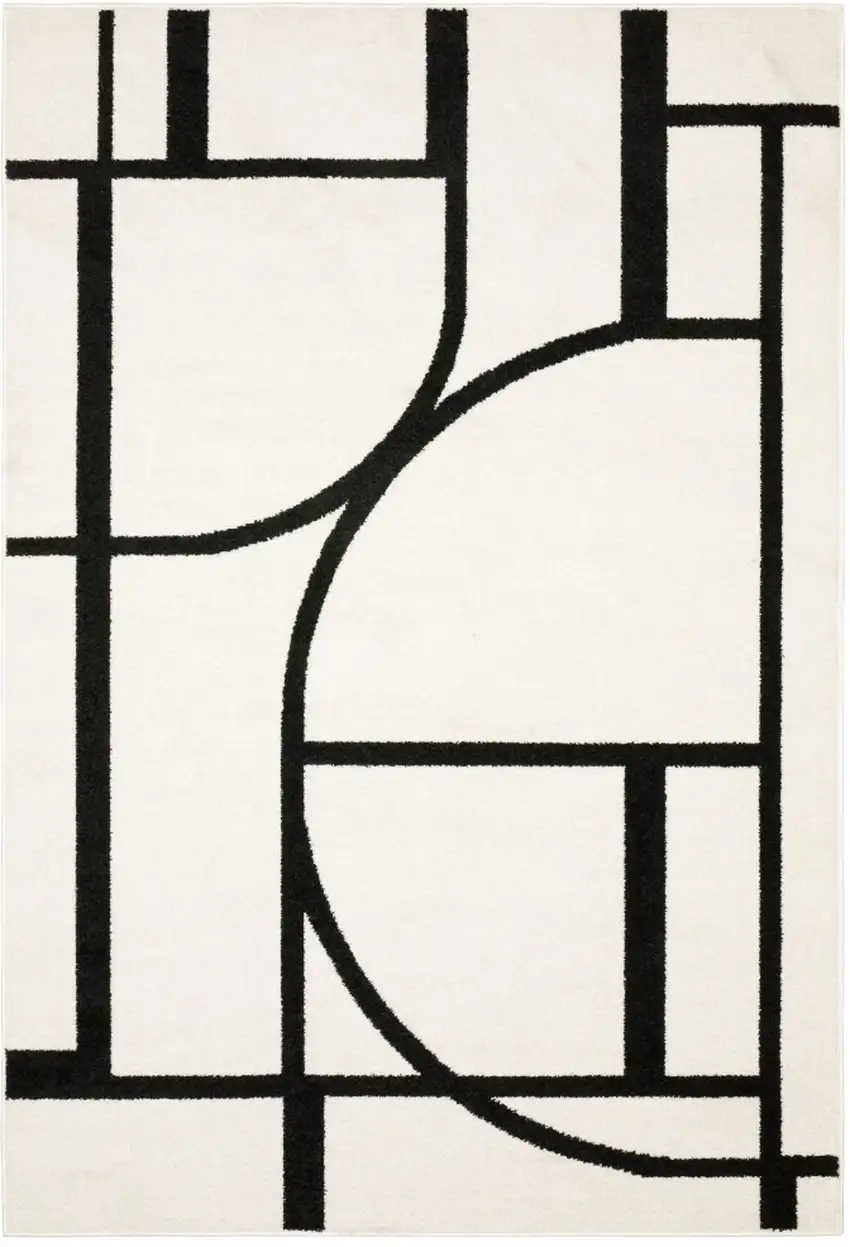 Ivory And Black Geometric Area Rug Photo 2