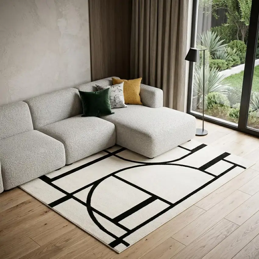 Ivory And Black Geometric Area Rug Photo 1
