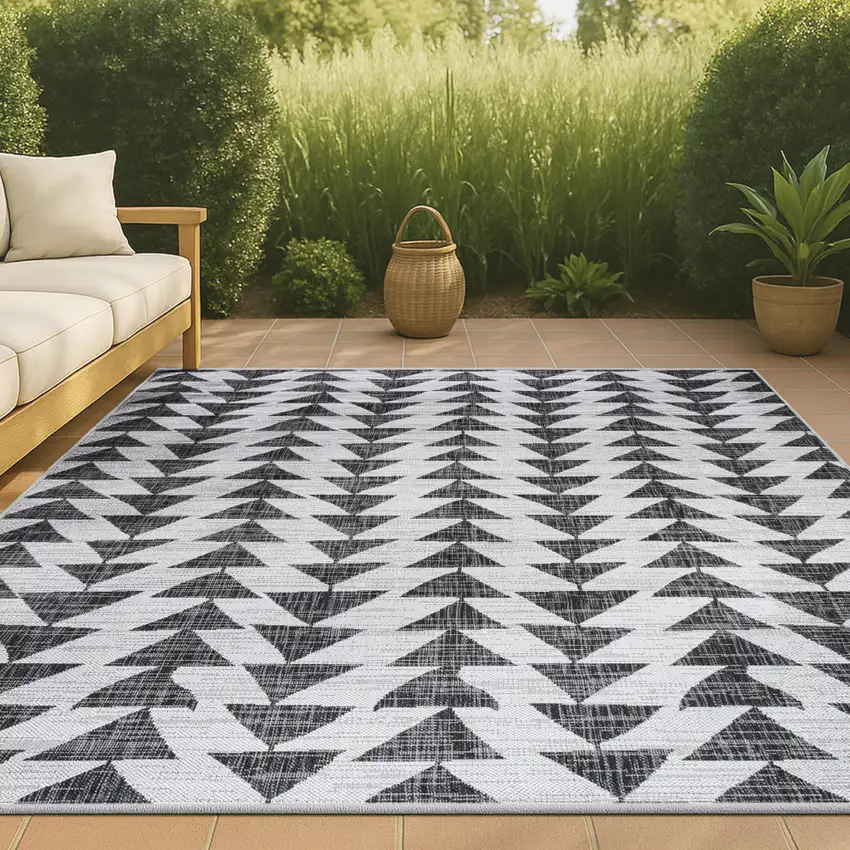 Ivory And Black Geometric Indoor Outdoor Area Rug Photo 4