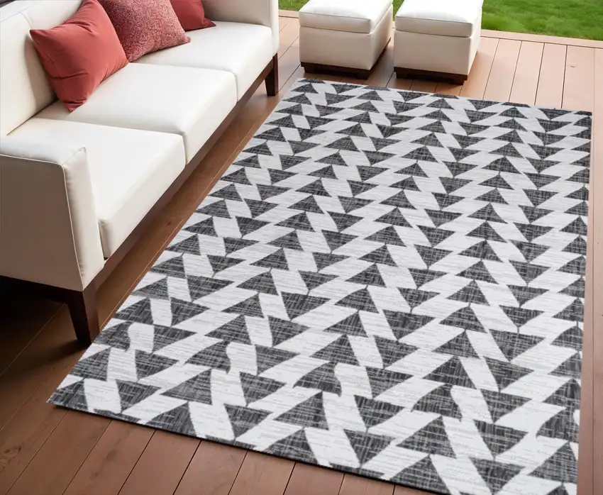 Ivory And Black Geometric Indoor Outdoor Area Rug Photo 1
