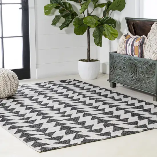 Ivory And Black Geometric Indoor Outdoor Area Rug Photo 7