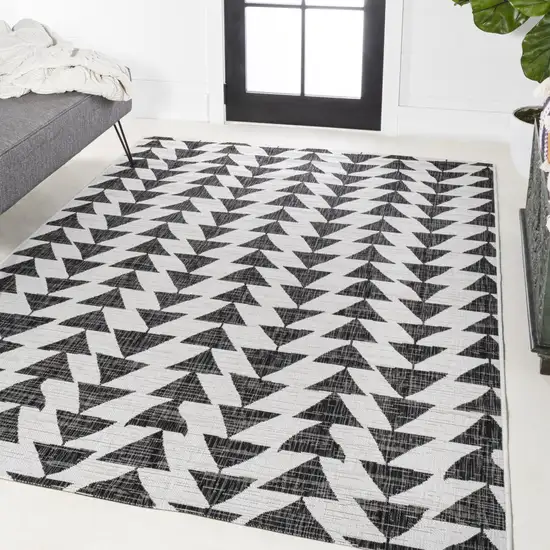 Ivory And Black Geometric Indoor Outdoor Area Rug Photo 5
