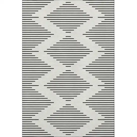 Ivory And Black Geometric Washable Area Rug With UV Protection Photo 2