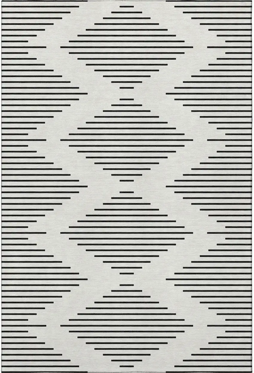 Ivory And Black Geometric Washable Area Rug With UV Protection Photo 2