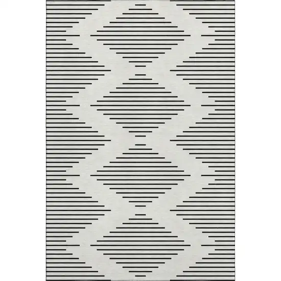 Ivory And Black Geometric Washable Area Rug With UV Protection Photo 1