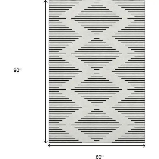 Ivory And Black Geometric Washable Area Rug With UV Protection Photo 8