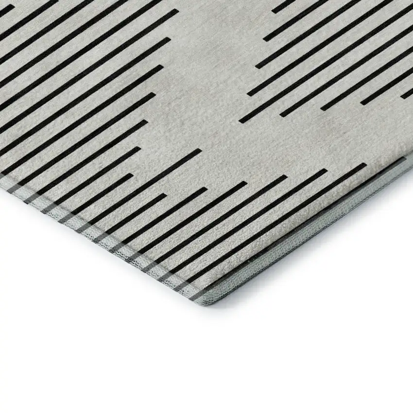 Ivory And Black Geometric Washable Area Rug With UV Protection Photo 5