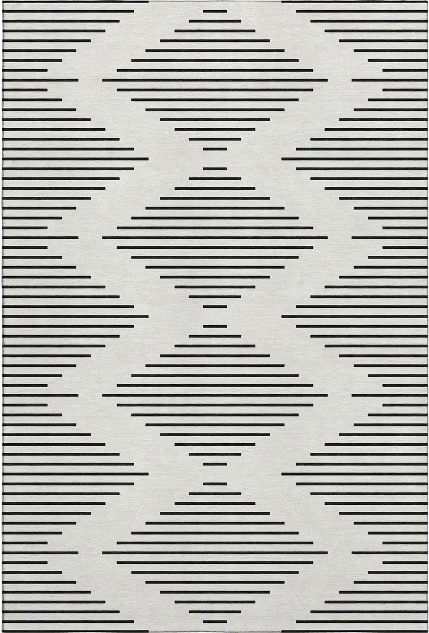 Ivory And Black Geometric Washable Area Rug With UV Protection Photo 1