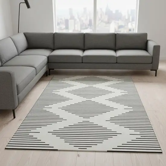 Ivory And Black Geometric Washable Area Rug With UV Protection Photo 2
