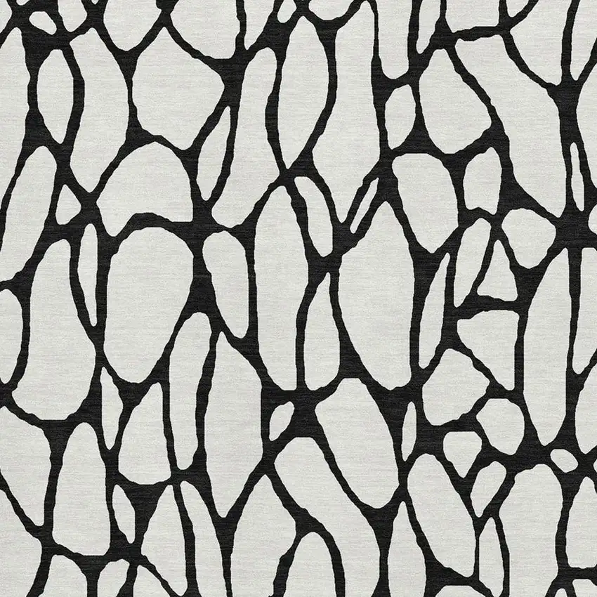 Ivory And Black Geometric Washable Area Rug With UV Protection Photo 2