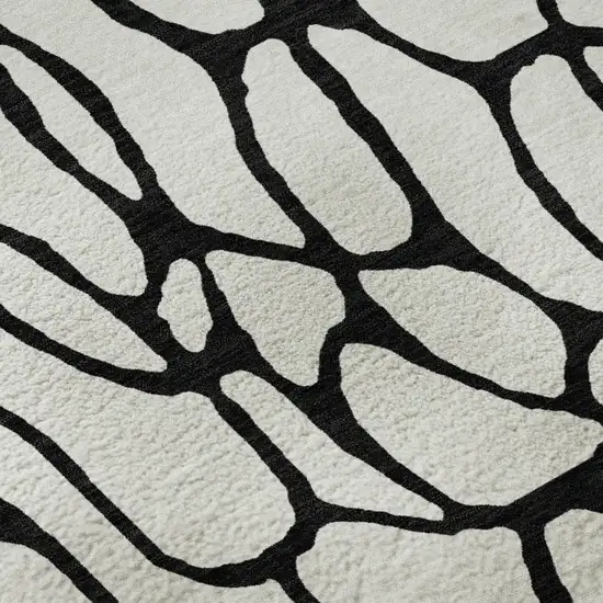 Ivory And Black Geometric Washable Area Rug With UV Protection Photo 9