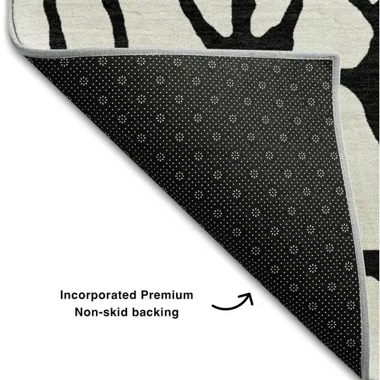 Ivory And Black Geometric Washable Area Rug With UV Protection Photo 6