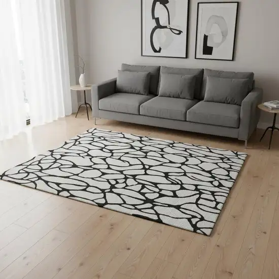 Ivory And Black Geometric Washable Area Rug With UV Protection Photo 2