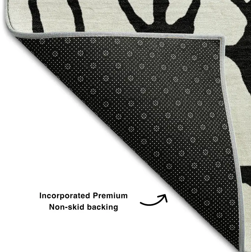 Ivory And Black Geometric Washable Area Rug With UV Protection Photo 6