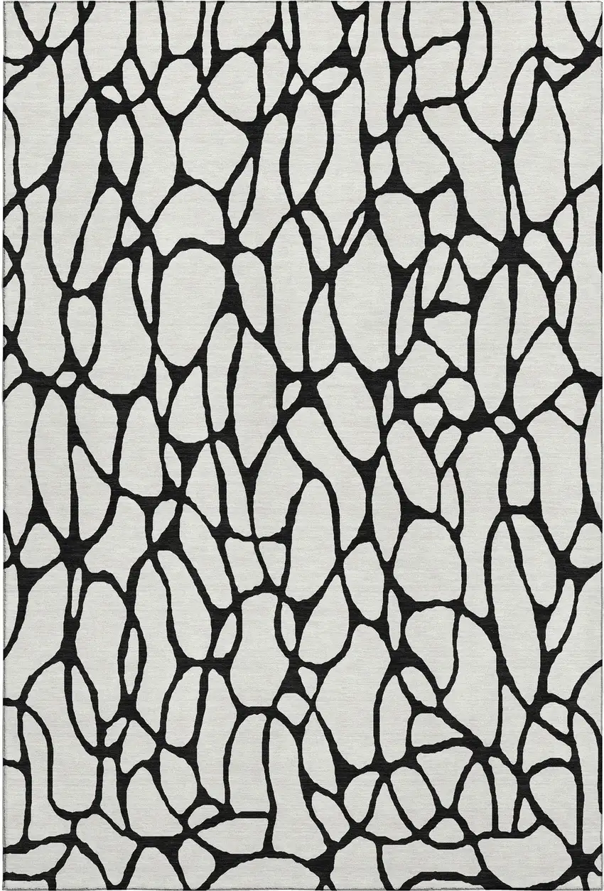 Ivory And Black Geometric Washable Area Rug With UV Protection Photo 1