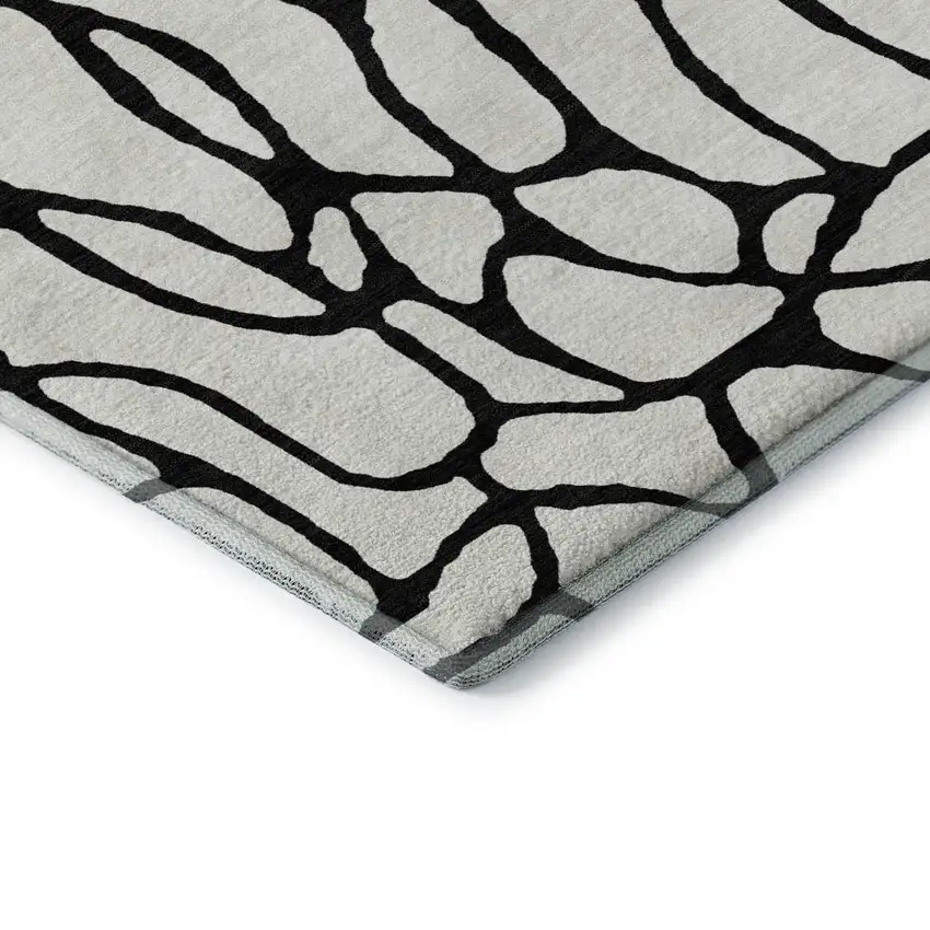 Ivory And Black Geometric Washable Area Rug With UV Protection Photo 7