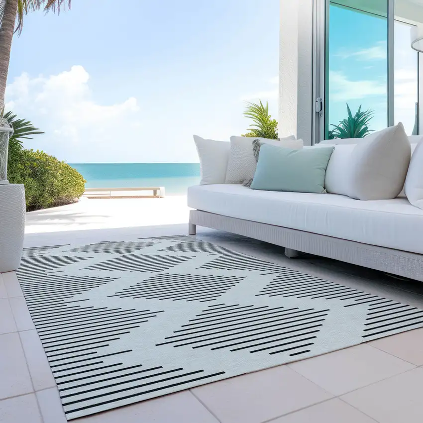 Ivory And Black Geometric Washable Indoor Outdoor Area Rug Photo 8