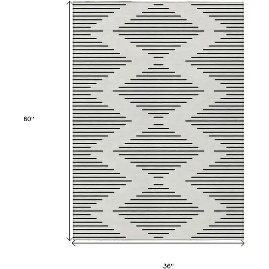 Ivory And Black Geometric Washable Indoor Outdoor Area Rug Photo 3