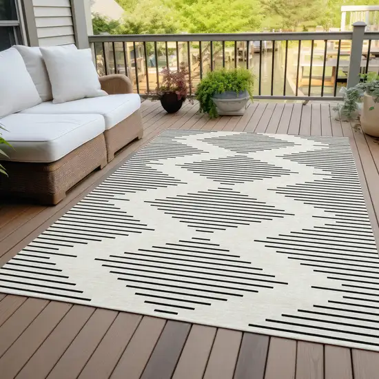 Ivory And Black Geometric Washable Indoor Outdoor Area Rug Photo 5