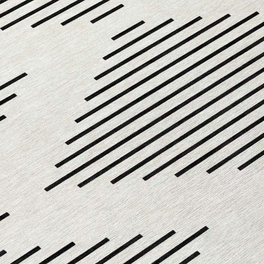 Ivory And Black Geometric Washable Indoor Outdoor Area Rug Photo 7
