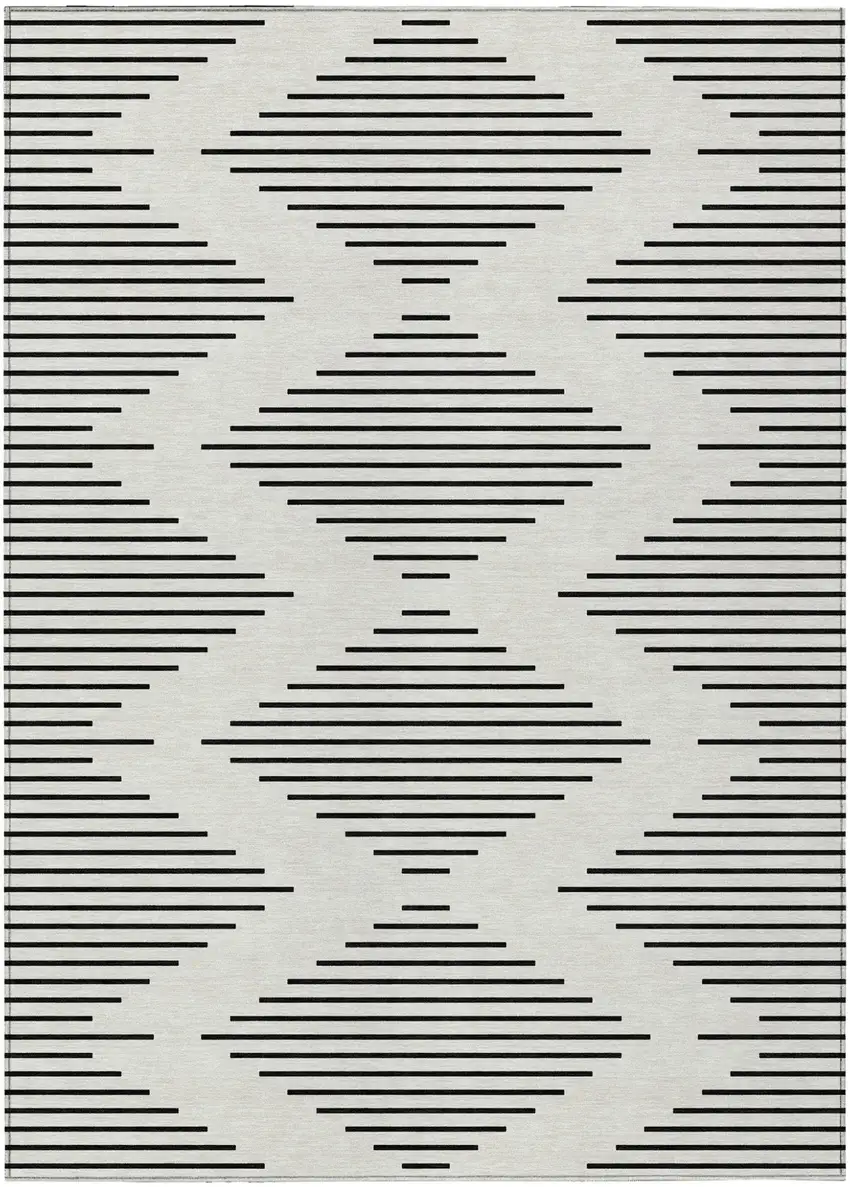Ivory And Black Geometric Washable Indoor Outdoor Area Rug Photo 2