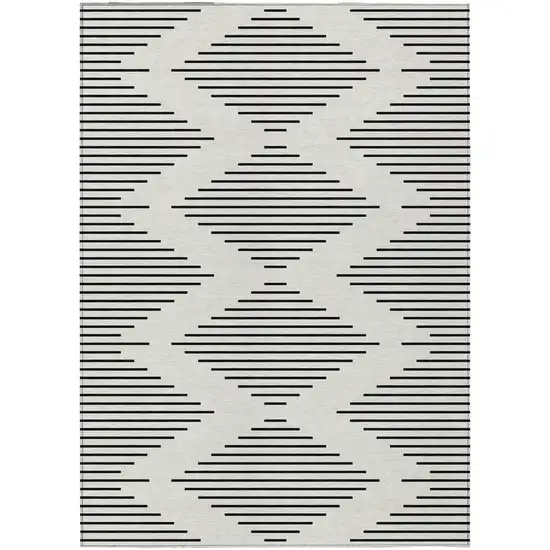 Ivory And Black Geometric Washable Indoor Outdoor Area Rug Photo 2