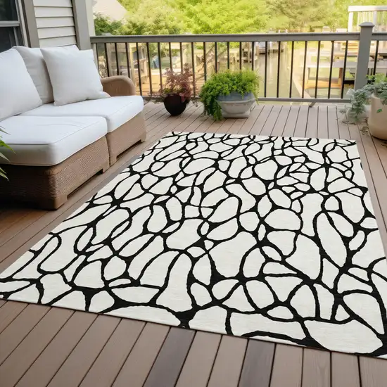 Ivory And Black Geometric Washable Indoor Outdoor Area Rug Photo 8
