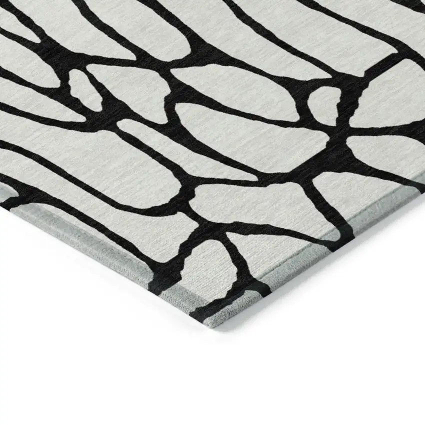 Ivory And Black Geometric Washable Indoor Outdoor Area Rug Photo 5