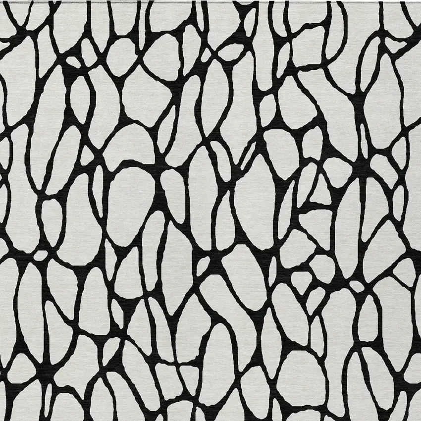 Ivory And Black Geometric Washable Indoor Outdoor Area Rug Photo 7