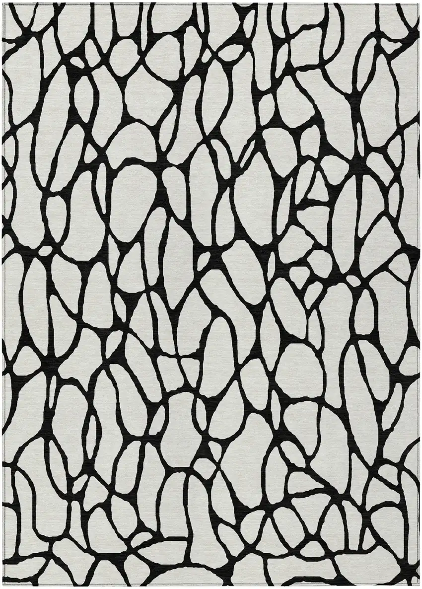 Ivory And Black Geometric Washable Indoor Outdoor Area Rug Photo 2