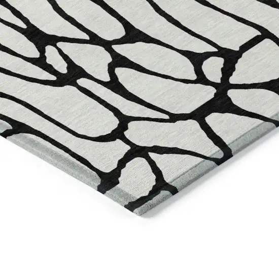 Ivory And Black Geometric Washable Indoor Outdoor Area Rug Photo 5