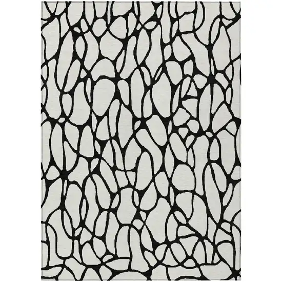 Ivory And Black Geometric Washable Indoor Outdoor Area Rug Photo 2