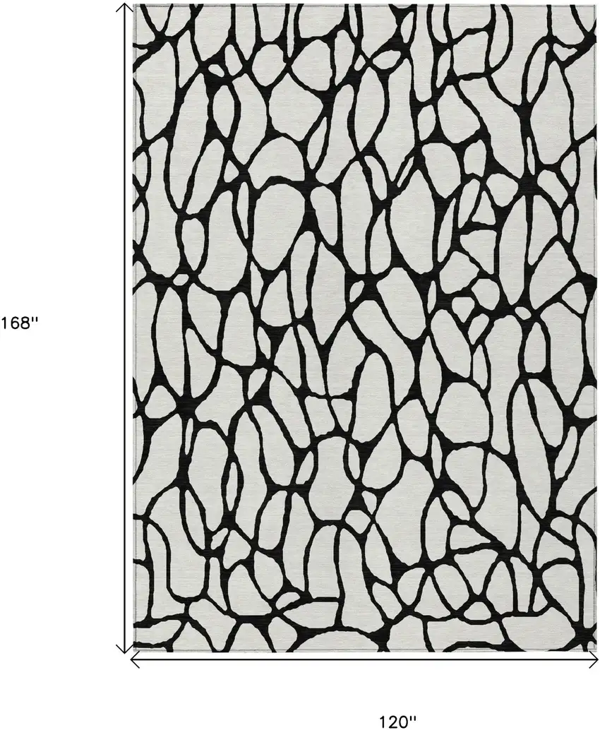 Ivory And Black Geometric Washable Indoor Outdoor Area Rug Photo 3
