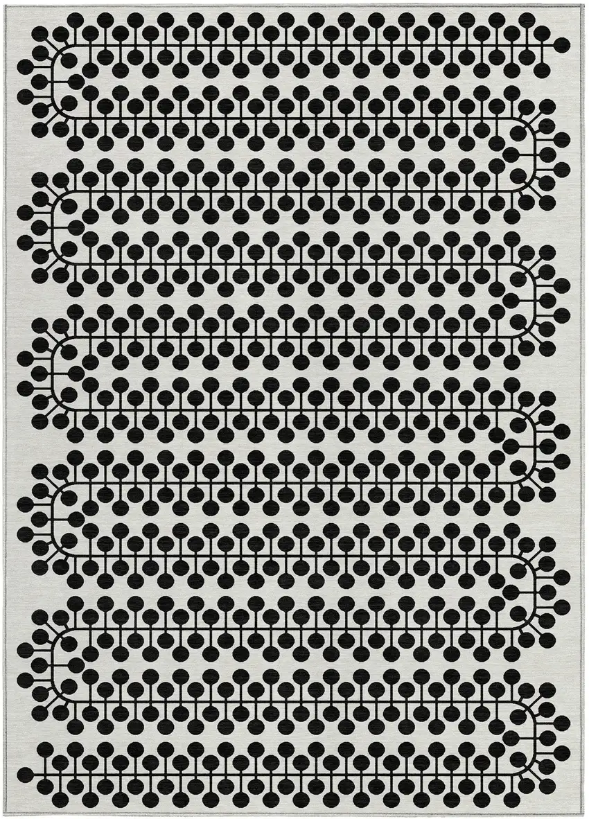 Ivory And Black Geometric Washable Indoor Outdoor Area Rug Photo 3