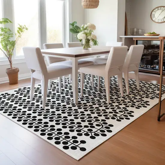 Ivory And Black Geometric Washable Indoor Outdoor Area Rug Photo 9
