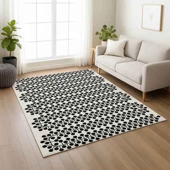 Ivory And Black Geometric Washable Indoor Outdoor Area Rug Photo 8