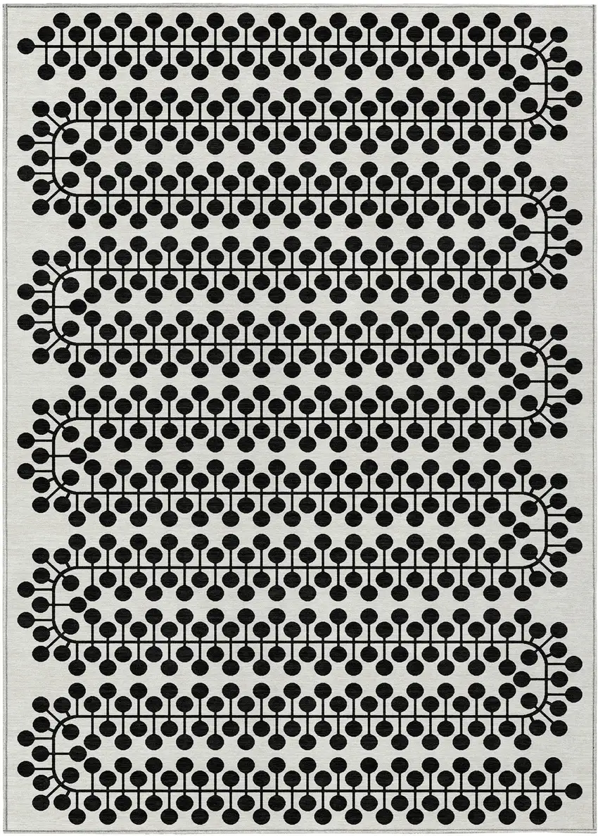 Ivory And Black Geometric Washable Indoor Outdoor Area Rug Photo 2
