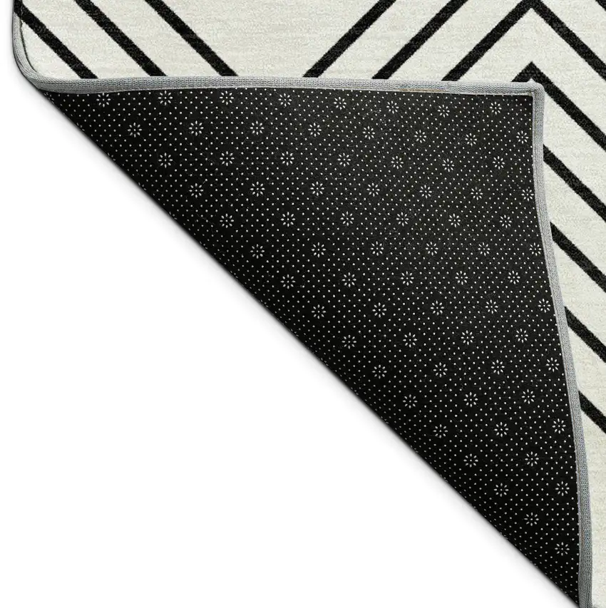 Ivory And Black Geometric Washable Indoor Outdoor Area Rug Photo 9