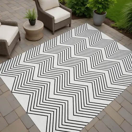 Ivory And Black Geometric Washable Indoor Outdoor Area Rug Photo 7