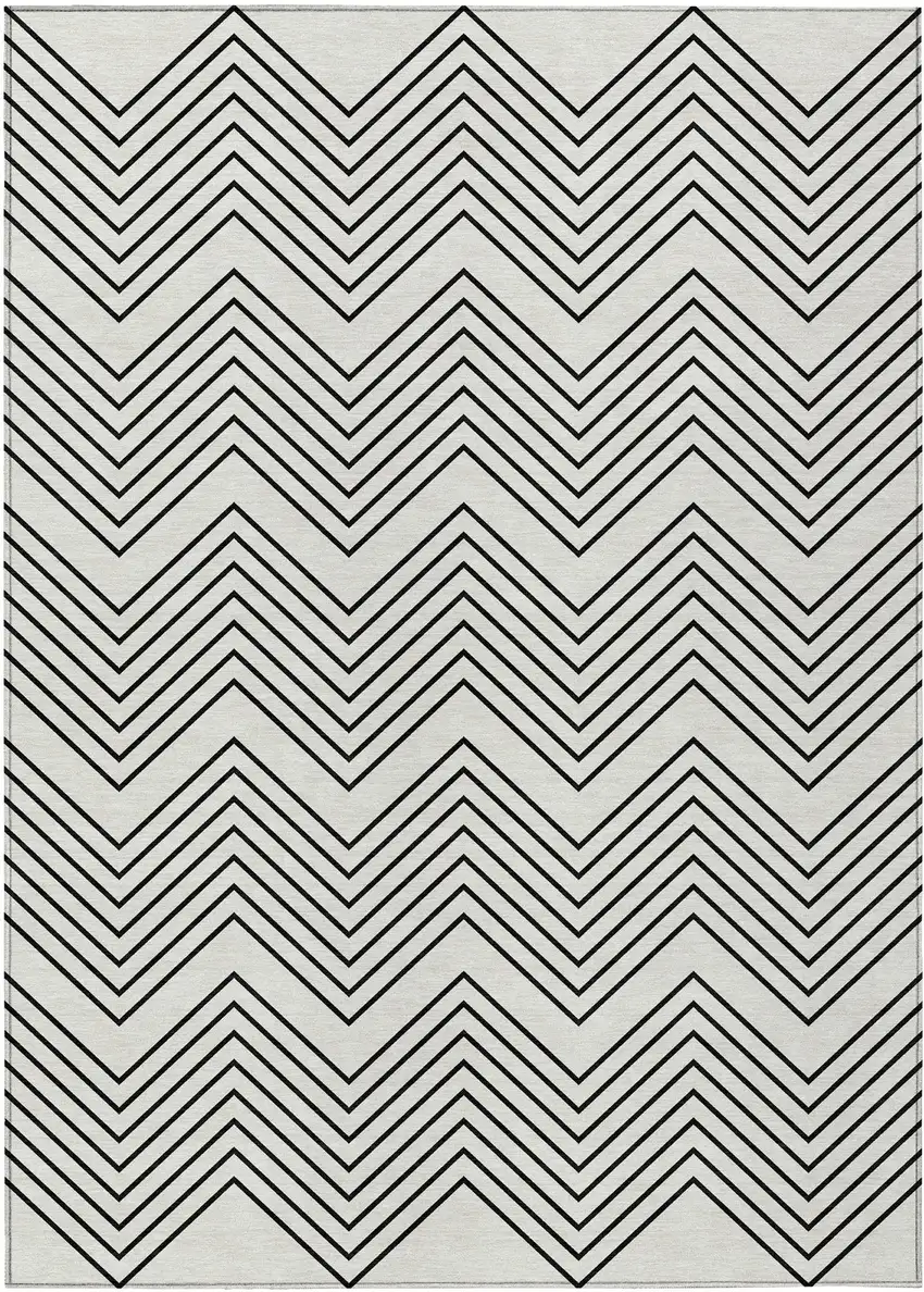 Ivory And Black Geometric Washable Indoor Outdoor Area Rug Photo 1